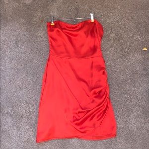 Red strapless dress